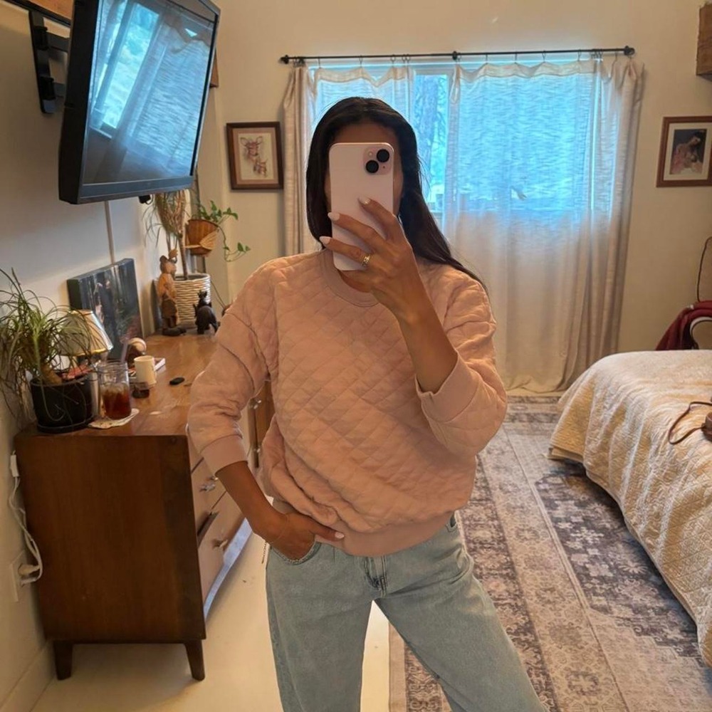 Gap Designed & Crafted Quilted Sweatshirt Pink Diamond Pullover Crewneck Small